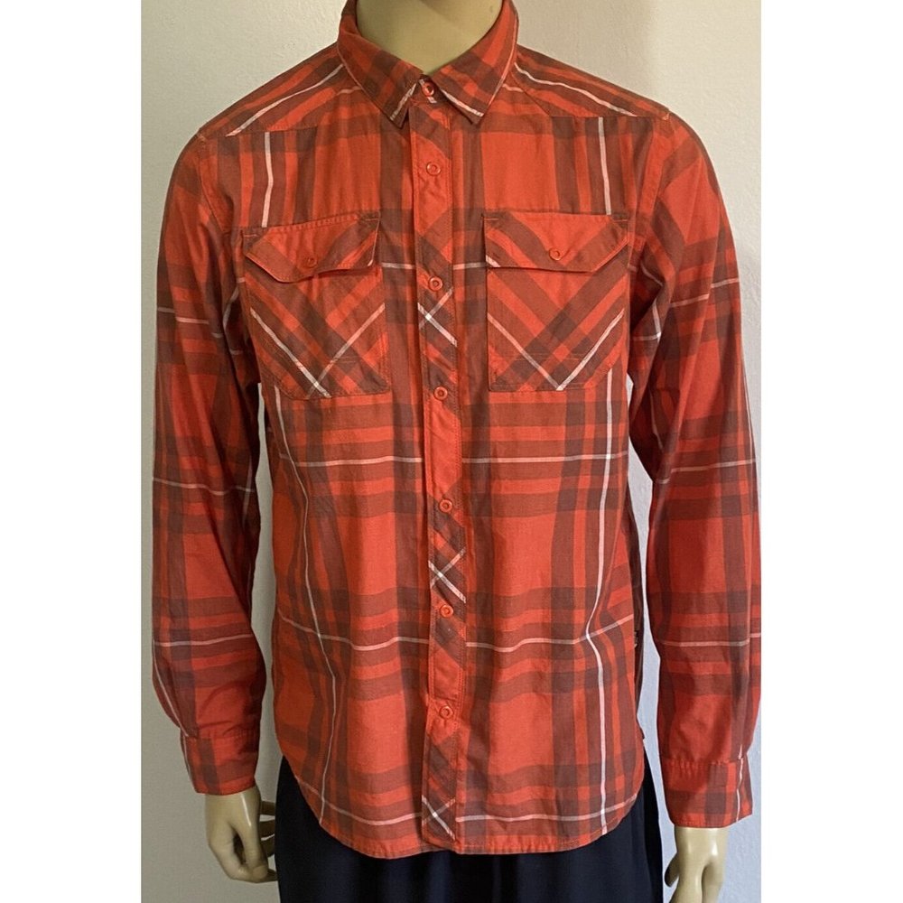 The North Face Medium Long Sleeve BF Men's Plaid Shirt Rust Orange Brown White